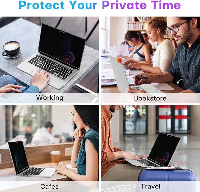 OMOTON Magnetic Laptop Privacy Screen 13.3 Inch 16:10, Anti-Spy Filter, Matte Anti Glare Blue Light Protector, Easy Install & Remove