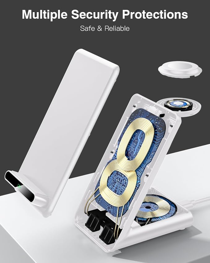 Wireless Charging Station,3 in 1 Charging Stand Made for Apple Watch Ultra 11 10 9 8 7 6 SE 5 4 3,Fast Wireless Charger Made for iPhone 17/Air/16/15/14/13/12,for AirPods Pro(with Adapter) (White)
