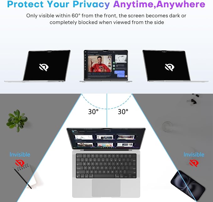 OMOTON Magnetic Privacy Screen for MacBook Air 13.6/13 Inch (2022-2025, M2, M3, M4), Anti-Spy Filter, Matte Anti Glare Blue Light Protector, Easy Install & Remove