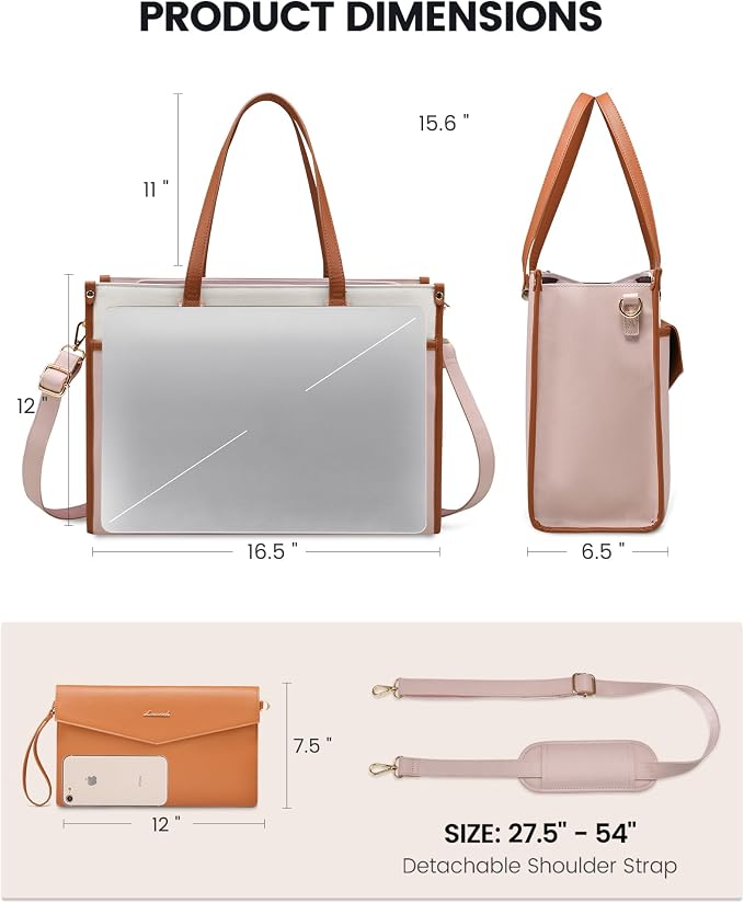 LOVEVOOK Laptop Bag for Women, 15.6'' Laptop Tote Purse 2-in-1 Professional Work Bag Business Briefcase with Clutch Purse, Waterproof Leather Computer Handbag for Teacher Office Travel