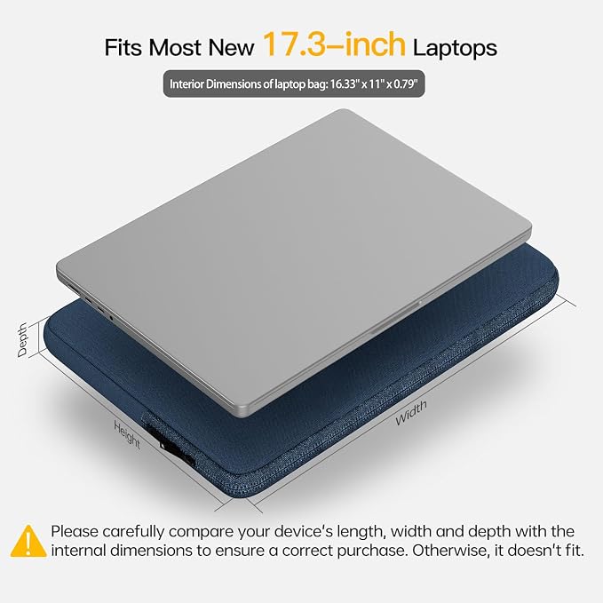 17 17.3 inch Laptop Sleeve Case for HP 17.3 inch Laptop/HP Envy 17 / Pavilion 17, Dell Inspiron 17, Lenovo Ideapad 17.3, ASUS Vivobook 17, 17-in Water-Resistant Computer Notebook Bag