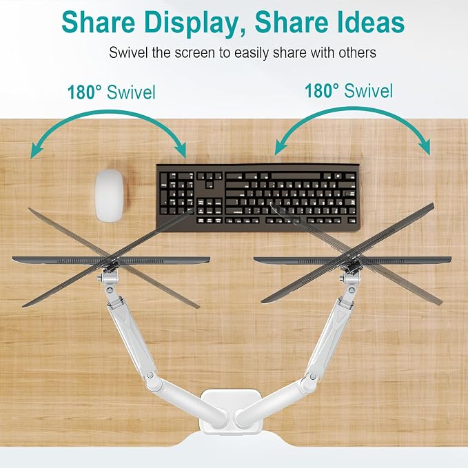 MOUNT PRO Dual Monitor Mount Fits 13 to 32 Inch Screen, Height Adjustable Monitor Stand for 2 Monitors, Full Motion Display Arm Holds up to 17. 6lbs Each, Computer Desk VESA Mount, White