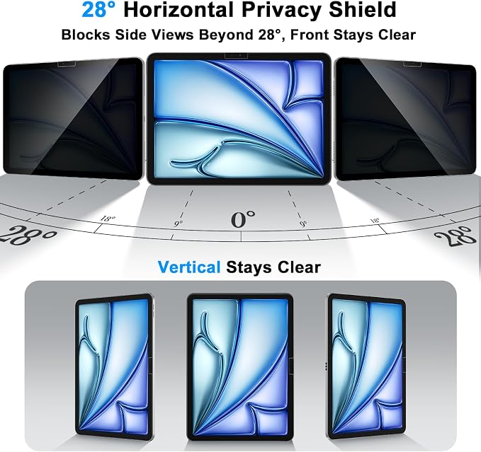 Privacy Screen Protector for iPad Air 11 Inch M3 M2 (7th&6th Generation, 2025/2024), Anti-Spy Tempered Glass Film for iPad Air11 Inch, Touch Sensitive，Bubble Free, Case Friendly, 1 Pack