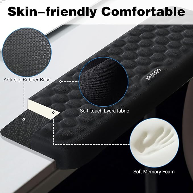 L-Shaped Desk Edge Cushion, 2-Piece Elbow Pad for Desk with Ergonomic Memory Foam Support,Non-Slip Arm Rest Pad, Wrist Rest for Computer Keyboard Office Home Black