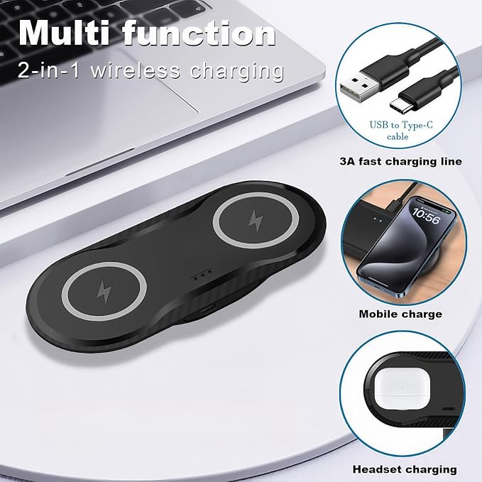 Wireless Charger, 20W Dual Wireless Charging Pad,Fast Charging Pad for Samsung Galaxy S24/S24 Ultra/S23/S22/S21/S20, for iPhone 16/15/14/13/12/11/XR/X, for Airpods 4/3/2/Pro, and More.(with Adapter)