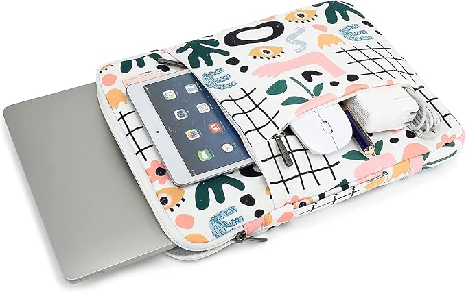 360° Protective Laptop Sleeve Case Bag with 3 Pockets,Handle,Luggage Strap for MacBook Pro 14 inch and 14 inch-14.4 inch Screen Laptop (Garden)