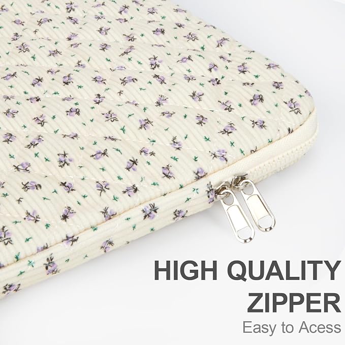 Puffy Laptop Sleeve 13-15.6 Inch Corduroy Quilted Laptop Protective Case Cute Floral Computer Sleeve Protective for MacBook