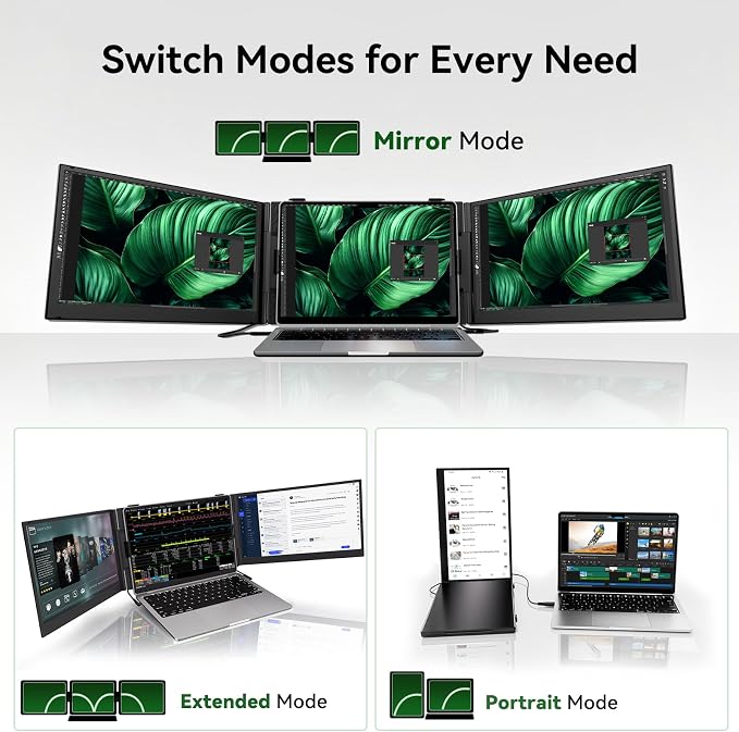 14" Triple Laptop Screen Extender, Ultra-Thin Lightweight FHD 1080P IPS Portable Monitor, Extended Dual Screen for Laptops 13-17.3" Compatible with Wins Mac Chrome Dex Phone Travel Work