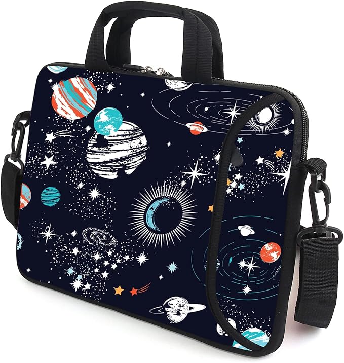 AMARY 13" 13.3" laptop sleeve chromebook case adjustable shoulder strap with handle accessory pocket (Galaxy-1)