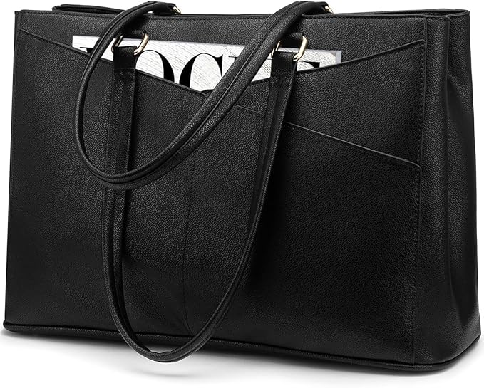 LOVEVOOK Laptop Bag for Women 17.3 Inch Tote Bags Waterproof Leather Briefcase Computer Women Business Office Work Bag,Black