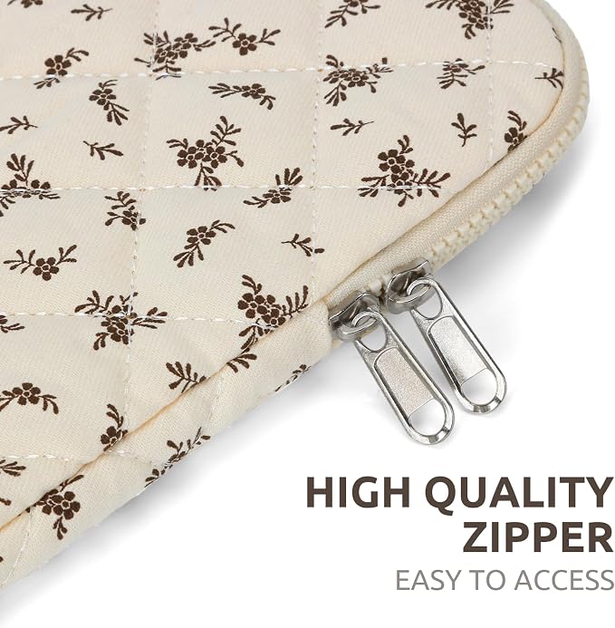 Puffy Laptop Sleeve 13-15.6 Inch Cute Quilted Laptop Protective Case Padded Floral Computer Sleeve for MacBook (A-Black, 15 Inch)