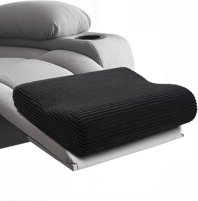 B Shape Corduroy Recliner Foot Pillow, Foam Extra Large Foot Rest Cushion with Adjustable Straps, Suitable for Bed Chair Sofa Headrest Back Lumbar Leg Support Pillow (Black)