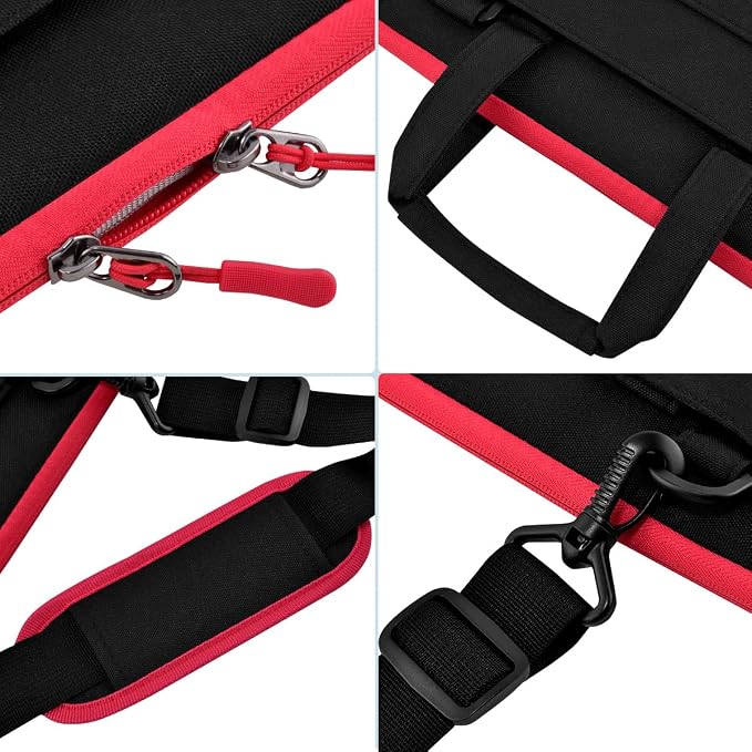 Laptop Case 13.3 inch Shoulder Bag, Shockproof Water-Resistant Handbag with Strap Compatible with MacBook Pro/Neo 14" M5/M4/M3/M2/M1,Mac Air/Pro 13.3",XPS 13/14,Most 13-14 Notebooks，Black red