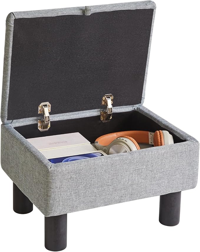 Aibiju Foot Rest for Couch, Foot Stool Ottoman with Wood Legs, Linen Upholstered Ottoman with Storage 16x12x9.5inch Flip Top Small Stool for Living Room Dorm Blue Gray YD-JD1362
