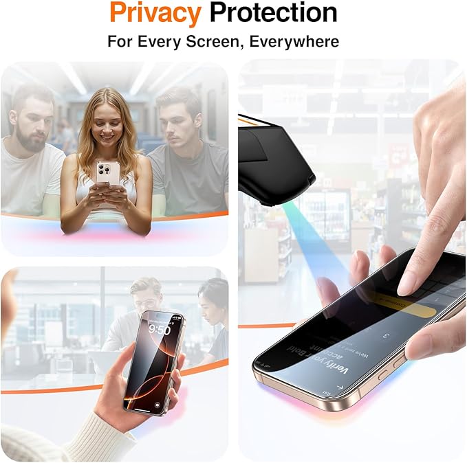 SMARTDEVIL 2 Pack Privacy Screen Protector for iPhone 16 Pro Max, Anti-Spy Tempered Glass, 9H Hardness Military Grade Shatterproof, Easy to Install, Auto Bubble-Free and Dust-Free Box, Case Friendly
