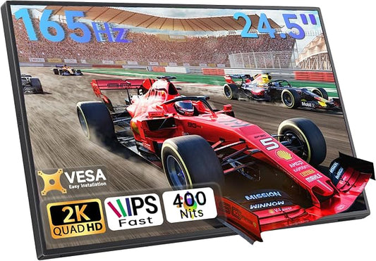 24.5" 2K Portable Monitor, 165Hz Gaming Monitor with 100% sRGB IPS Panel, Built-in Adjustable Stand & VESA Mount, USB-C HDMI External Second Screen for Laptop, PC, Phone, Xbox, PS5, Switch