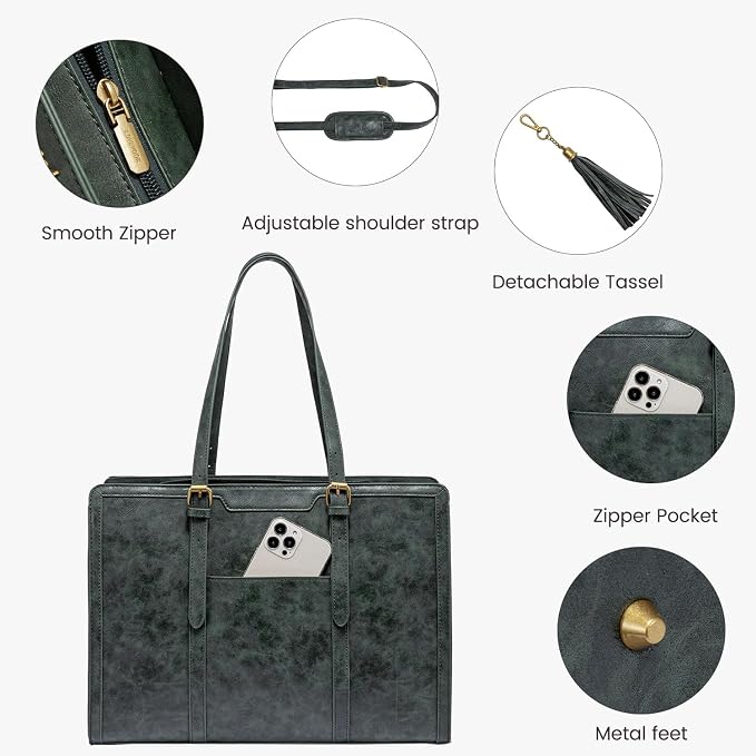 LOVEVOOK Laptop Bag for Women Vintage Leather Laptop Tote 17.3 inch Large Capacity Computer bag with Clutch Purse for Work