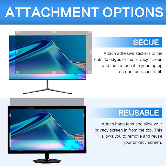 ZOEGAA 24 Inch Computer Privacy Screen Filter, for 16:9 Widescreen Computer Monitor 20.9"x11.8", Removable Computer Screen Privacy Shield and Anti Blue Light Anti Glare Screen Protector