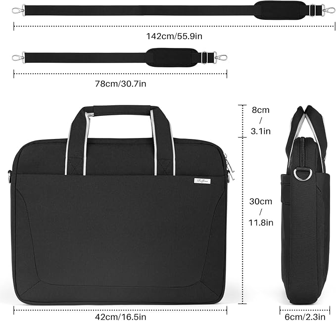 BAFFINA 17 17.3 Inch Laptop Shoulder Bag for Men Women,Waterproof Computer Carrying Case Messenger Bag with Strap for 17"-18" HP Dell,Laptop Briefcase for Office business Travel College School,Black