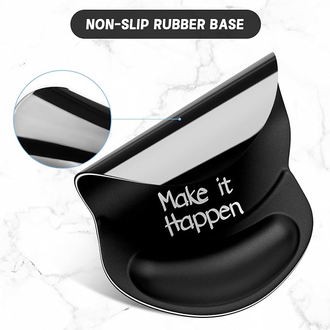 ITNRSIIET Ergonomic Mouse Pad with Gel Wrist Support Small Wrist Rest Smooth Surface Non-Slip PU Base Comfortable Office Supplies Pain Relief, 8.7 x 7.2 inches, Inspirational Quote Black