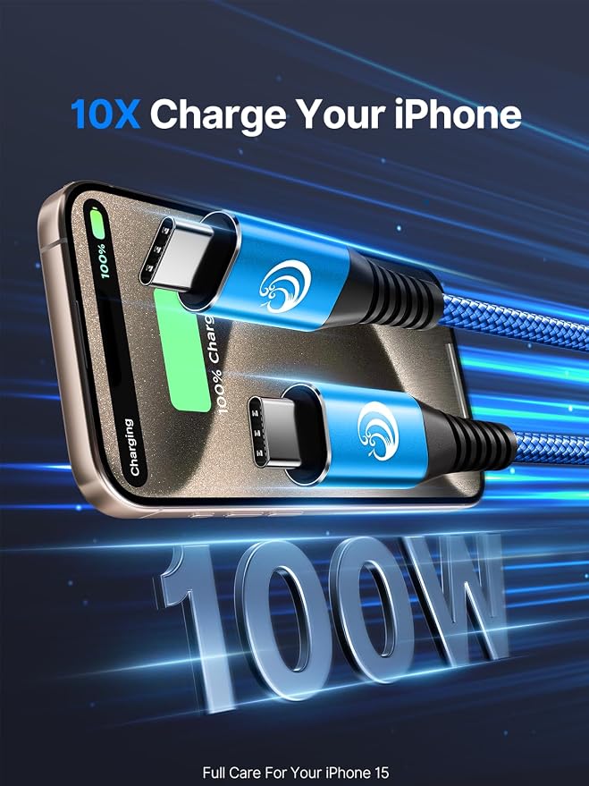 Yosou USB C Cable, USBC Type C Fast Charging Cable Cord Blue, 10ft+10ft
