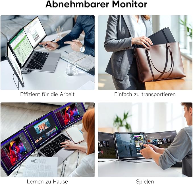 Dopesplay 14.1" Triple Portable Monitor with Case FHD 1920x1200 IPS Laptop Screen Extender Type-C/USB, Plug & Play | Fits 14"-17" Laptops, Compatible with Mac/Windows/Chrome/Switch