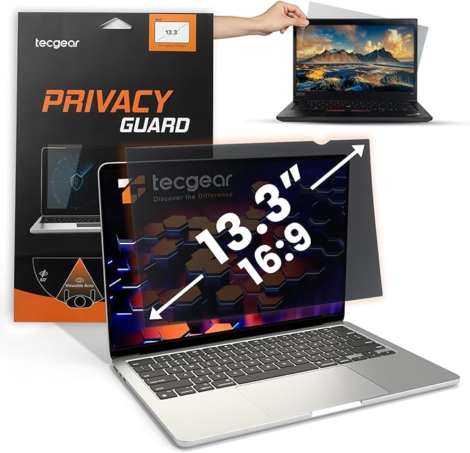 13.3 Inch Laptop Privacy Screen Filter 16:9 | Anti Glare Blue Light Blocking Screen Protector | Removable Privacy Shield for Laptop and Notebook Computer | Adhesive and Hang Tab Installation