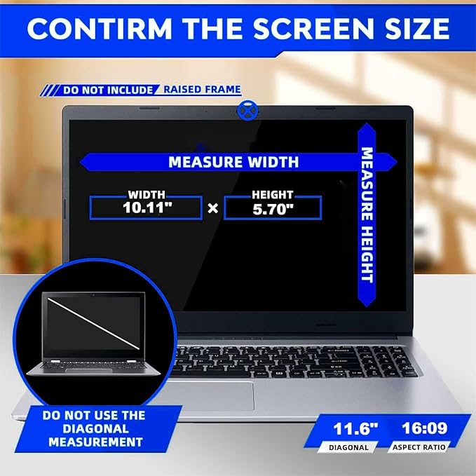 11.6 Inch 16:9 Computer Privacy Screen Filter for Monitor - Privacy Shield and Anti-Glare Protector