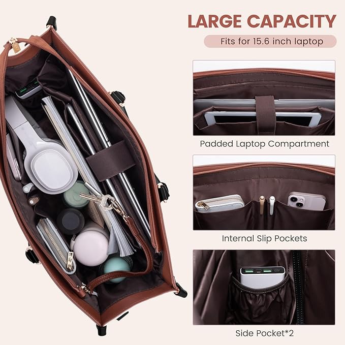 LOVEVOOK Laptop Bag for Women 15.6 lnch,Waterproof Laptops Tote Bags for Womens,Professional Work Bags for Women with Cup Holder,Large Laptop Purse Computer Briefcase Office Teacher Clutch Bag,2 PCS