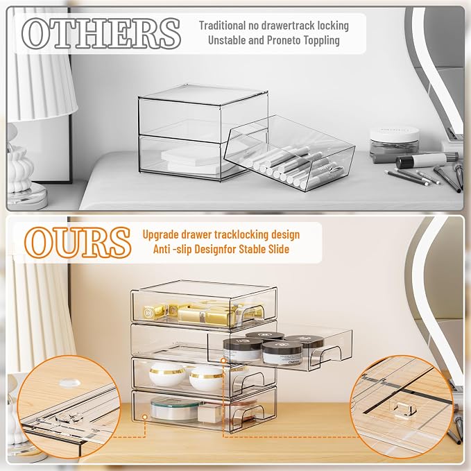 Yieach 2.2'' Tall Small Clear Stackable Storage Drawers,6 Pack Stacking Acrylic Organizers Drawers for Hair Accessories,Makeup,Pen,Art Crafts,Office Supply Organizer and Desktop Plastic Mini Drawers