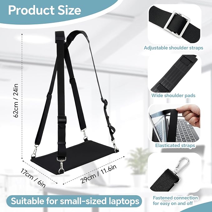Suncalla Laptop Harness for Walking Portable Wearable Laptop Stand for up to 11'' Tablets E-Readers Notebook Notepad Standing Desk with Adjustable Straps(Black)