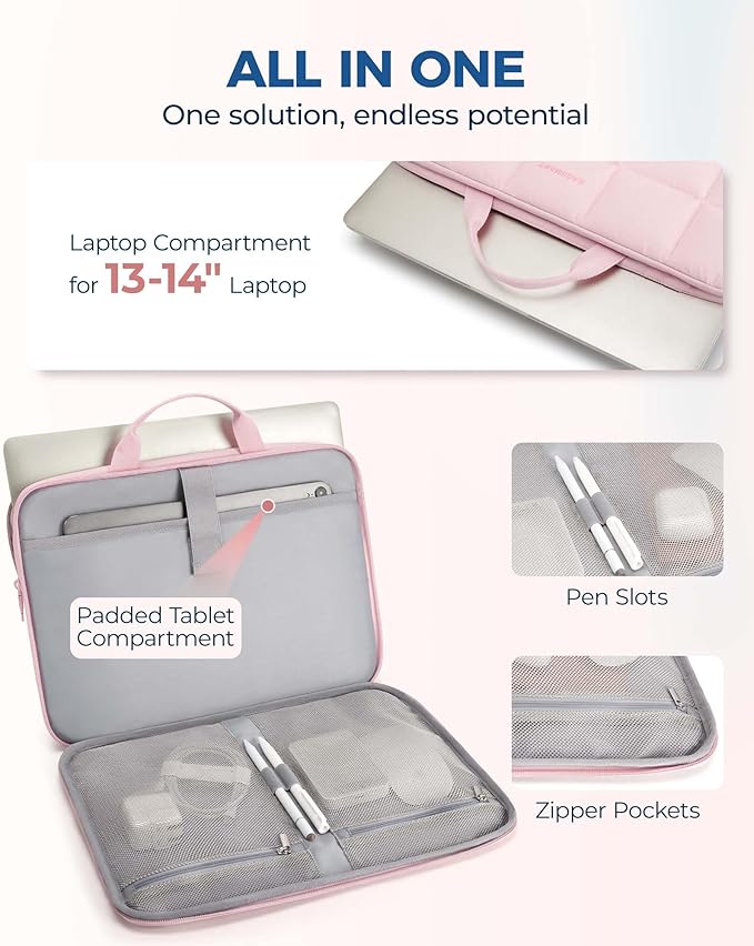 BAGSMART Laptop Case with Handle, Puffy Laptop Sleeve Bag for Women, MacBook Case for Dell, HP, Lenovo, MacBook Air/Pro, 13-14 inch, Pink