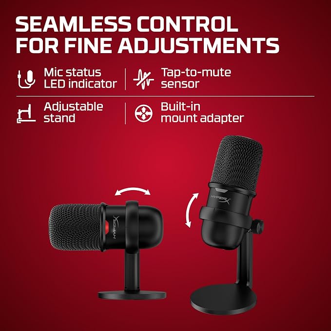 HyperX SoloCast – USB Condenser Gaming Microphone, for PC, PS4, PS5 and Mac, Tap-to-Mute Sensor, Cardioid Polar Pattern, great for Streaming, Podcasts, Twitch, YouTube, Discord,Black