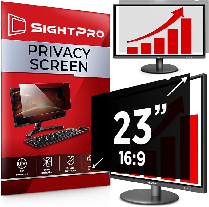SightPro 23 Inch 16:9 Computer Privacy Screen Filter for Monitor - Privacy Shield and Anti-Glare Protector