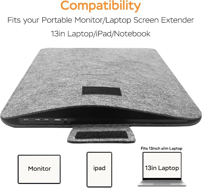 15.6 Inches Portable Monitor Sleeve Case for Sceptre Kado MNN KYY InnoView Yxk ForHelp AYY VisionOwl Yodoit Uperfect ViewSonic, Durable Lightweight Felt Storage Bag, Laptop Screen Extender