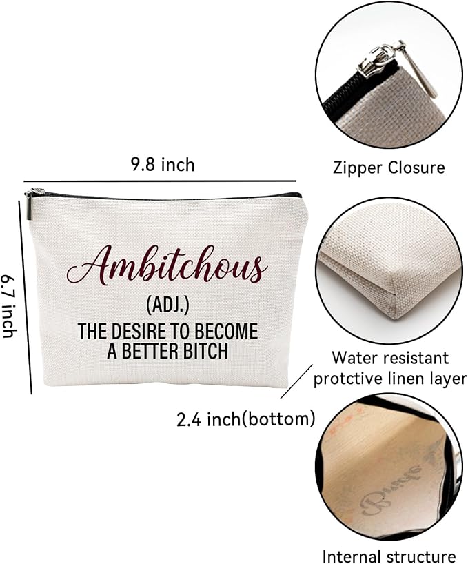 ZUYUROU Funny Makeup Bag, Double-Sided Canvas Cosmetic Pouch with Zipper, Travel Toiletry Organizer for Everyday Carry, Gag Gift for Women Coworkers and Friends