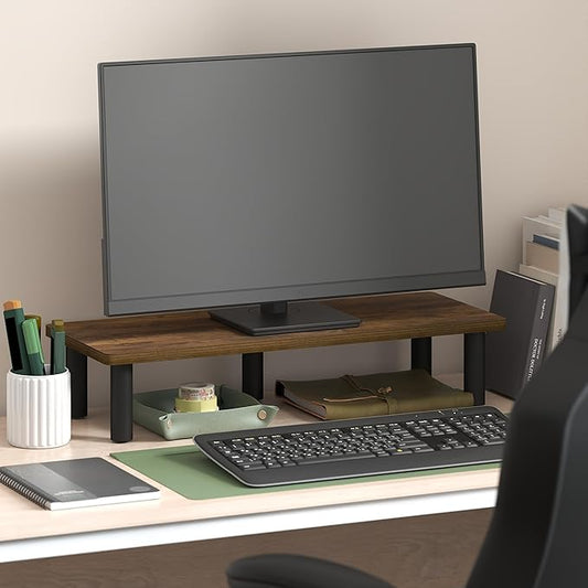Furinno Turn-N-Tube Monitor Stand Riser, 23.6" Wide Rectangle Monitor Riser, Laptop Stand for Desk, Office Desk Accessories, Desktop Organizers and Accessories, Toolless Assembly, Amber Pine