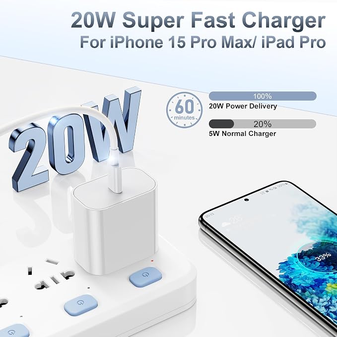 iPhone 17 16 15 Fast Charger and 10ft Type C to C Cable Cord Long, USB C Charging Block for Apple iPhone 17 Pro Max/17 Air/16 Pro/15 Plus,iPad 12.9/11 inch/4/3/Mini,Wall Plug Power Adapter Cube Brick