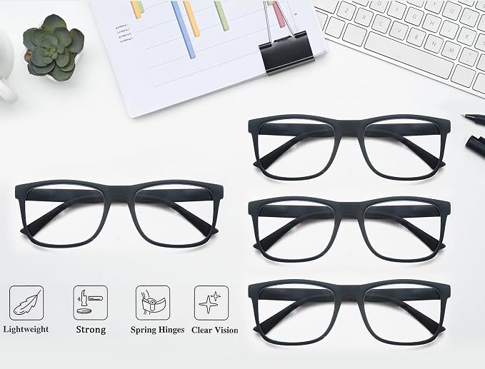 Blue Light Blocking Reading Glasses Men Large Wide Oversized Square Computer Readers Glasses for Big Head/Large Face