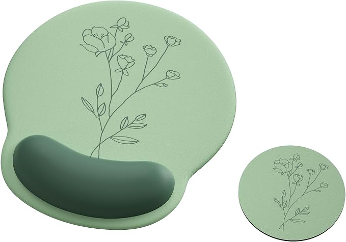 Ergonomic Mouse Pad with Wrist Rest,Mousepad with Wrist Support - Cute Gel Portable Mouse Pads for Desk Laptop,Computer,Office & Home Decor-(Green Plants)