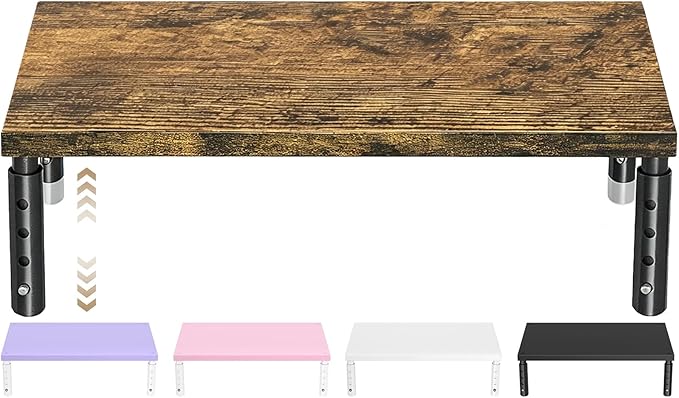 ECOLOVI Adjustable Wood Computer Monitor Stand Riser, Office Desk Organizer and Accessories for Monitor, Laptop, PC, Printer, Office Desk Accessories Workspace Organizer for Home Office Supplies, Brown