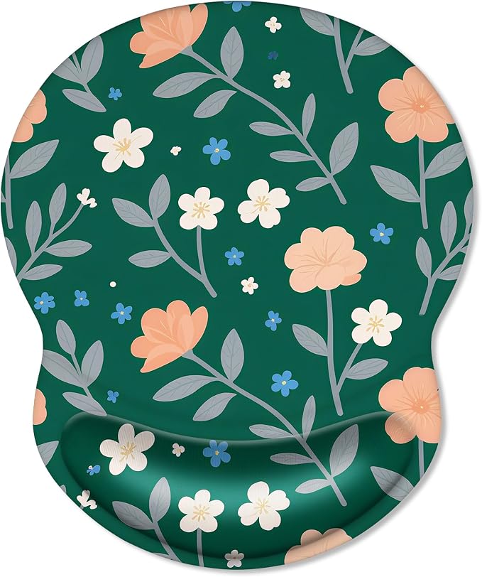 ITNRSIIET Ergonomic Mouse Pad with Comfort Gel Wrist Rest, Non-Slip PU Base, Smooth Textured Surface, Reduces Hand Fatigue & Wrist Pain, 8.7 x 7.2 Inch for Office Gaming Home, VintageBloom