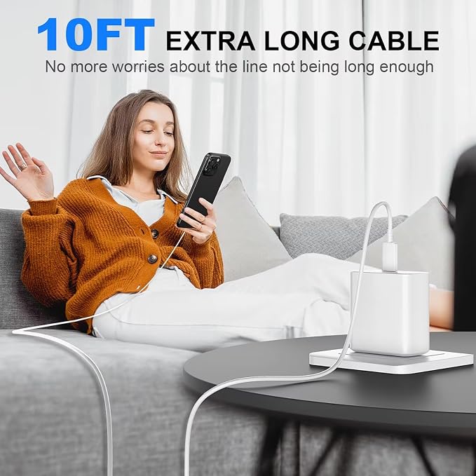 Phone 17 16 Pro Max Charger Fast Charging,45W Phones 17 Charger Type C Chargers USB C Charge Block &10FT Long C Charging Cables Cord for i.Phone 17/17Pro/ 17 ProMax/Air/Phone 16 15 Pro Max,Black/White