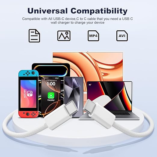 Quickeep USB C to USB C Cable 3FT 2 Pack, Nylon Braided 60W iPhone 17 16 15 Charger Cord, Type C Charger Fast Charging, USBC to USBC Cable for iPhone 17 16 15 Pro Plus Pro Max/iPad Pro/Air