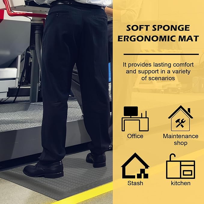 2'x7' Anti Fatigue Mat Industrial 15/16" Thick Soft Sponge Cushioned Floor Mat, Heavy Duty Diamond Plate Anti-Skid Standing Mat, Work Shop Mat (Gray)