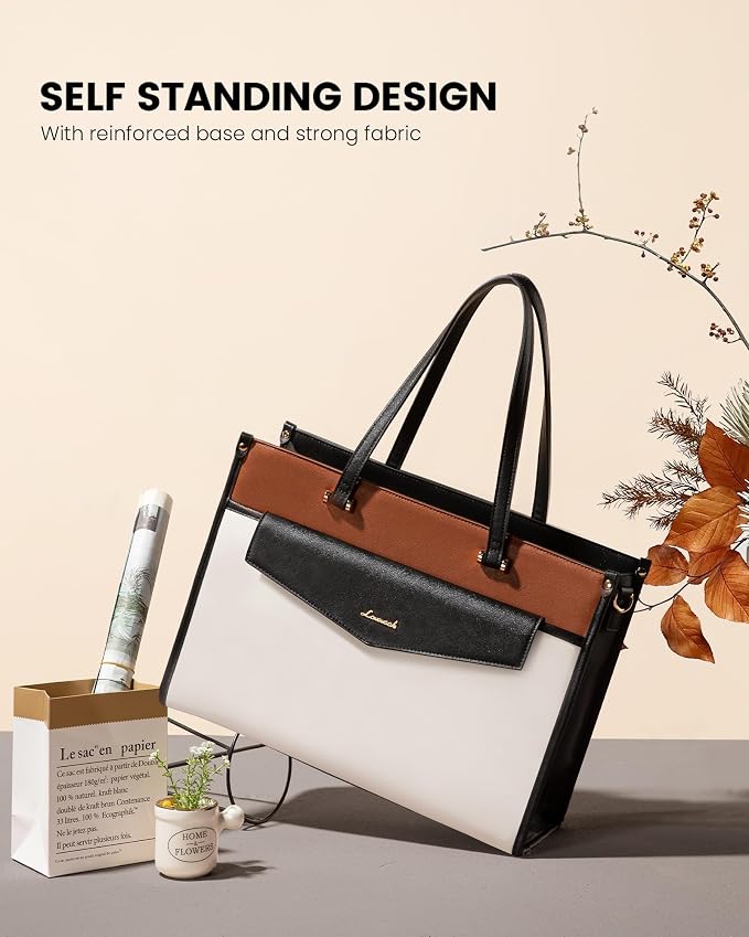 LOVEVOOK Laptop Bag for Women, 17.3'' Laptop Tote Purse 2-in-1 Professional Work Bag Business Briefcase with Clutch Purse, Waterproof Leather Computer Handbag for Teacher Office Travel