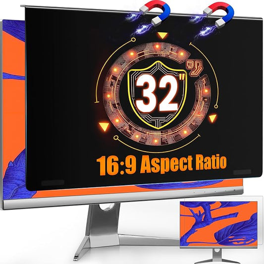 Magnetic Privacy Screen Filter for 32 Inch Computer Monitor 16:9 Aspect Ratio, Removable Hanging Privacy Screen Shield Eye Protection, 32in Anti Blue Light Filter, Anti-Glare Protector
