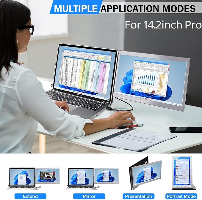 12'' Portable Monitor for Laptop Screen Extender for 14.2'' MacBook, Designed for MacBook Screen Extender FHD 1080P IPS Display Plug and Play P1M
