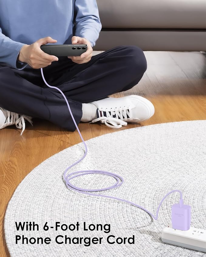 AISNI USB C Charger, 2 Pack 25W Type C Charger Fast Charging with USBC Chargers Cable 6 FT Android Phone Charge for Galaxy S25/ /S24/S23+/S22/S21/S20/Phone 17 16 15 Pro Max 16 15 Plus-Purple