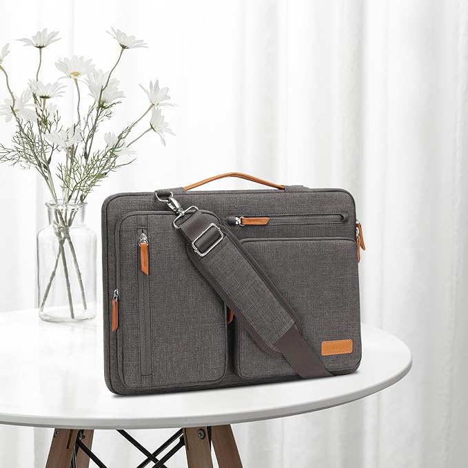 MOSISO 360 Protective Laptop Shoulder Bag,15-15.6 inch Computer Bags Compatible with MacBook Pro 16 inch, HP, Dell, Lenovo, Asus Notebook,Side Open Messenger Bag with 4 Zipper Pockets, Taupe Gray